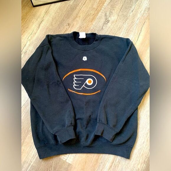 VTG Philadelphia Flyers Hockey Sweatshirt Crewneck Pullover Black Orange S M - Picture 1 of 7